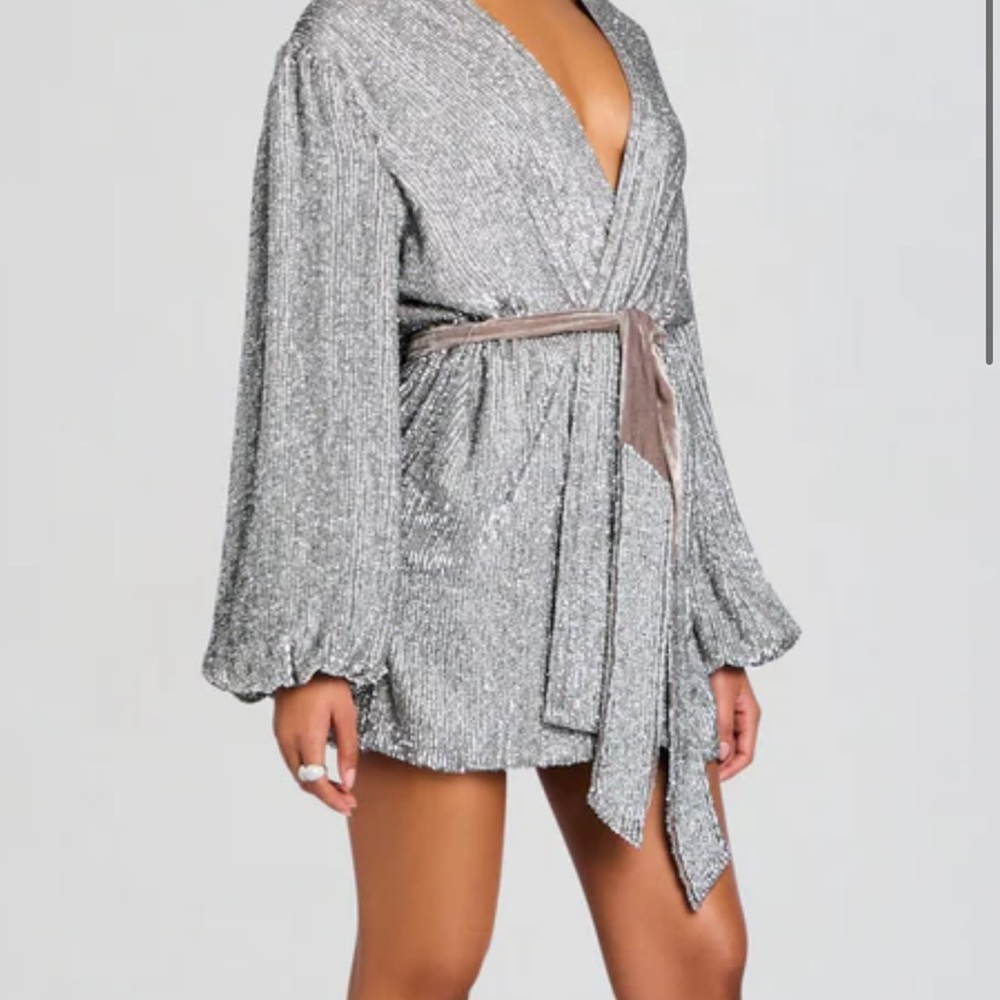 Retrofete Silver Robe Dress with Wrap Design